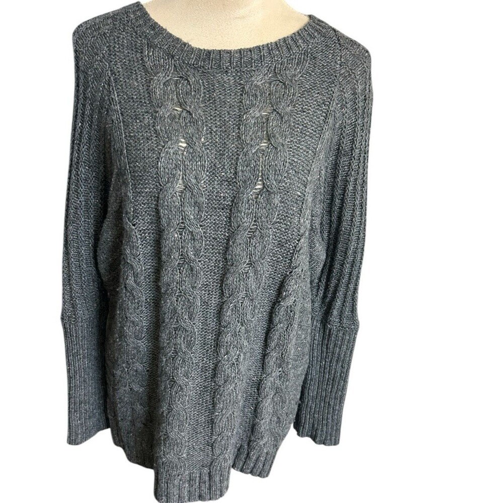 Banana Republic Womens Cable Knit Wool Blend Tunic Gray Dolman Slv Sweater Sz M